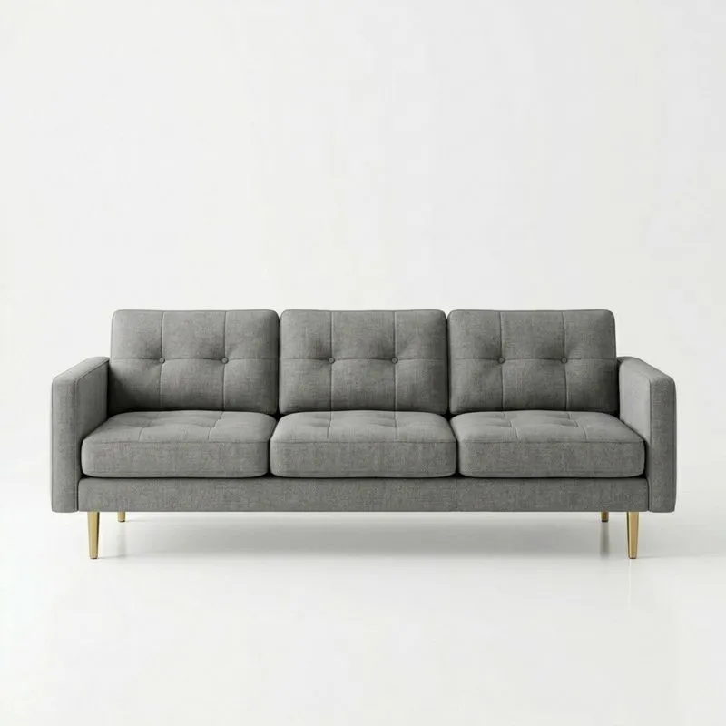 3-Sitzer Sofa Grau Polyester mit Massivholzrahmen und Stahlfüßen