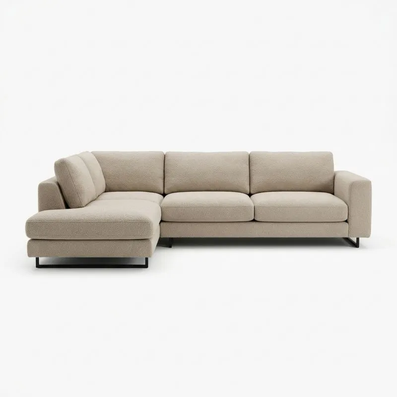 Ecksofa Beige Bouclé-Polyester Edelstahlfüße