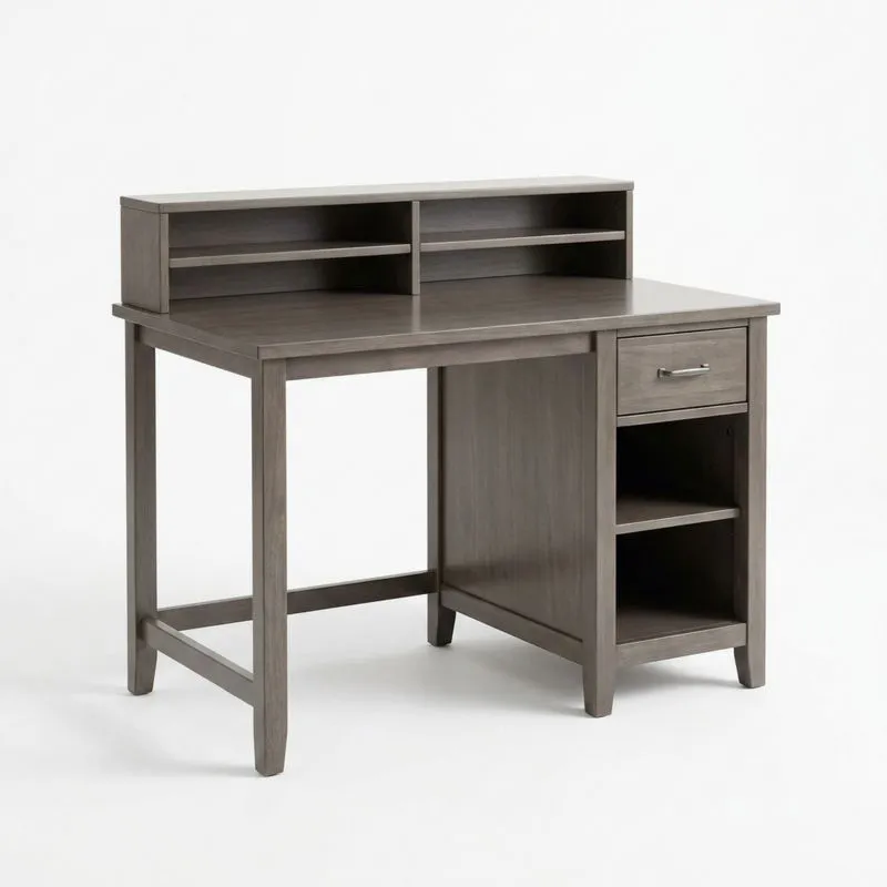 Schreibtisch aus Holzwerkstoff mit Regal und Schublade, Grau