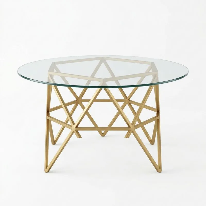 Runder Tisch aus Glas mit Goldstahlgestell