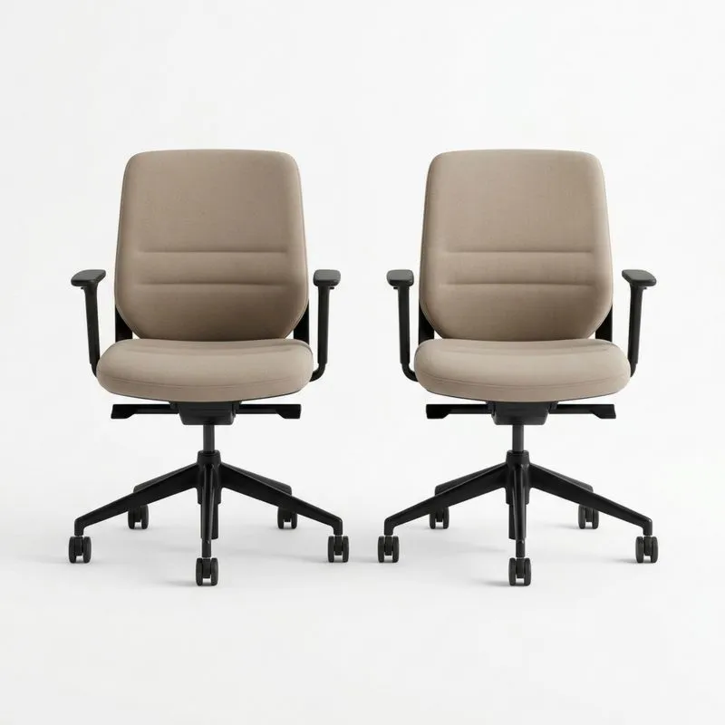 2er Set Bürostühle Beige Polyesterbezug Höhenverstellbar mit Armlehnen