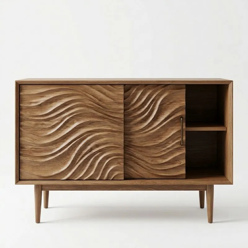 Sideboard aus Nussbaumholz mit Wellenmuster, 2 Türen, 1 Regal, 120cm (Breite)