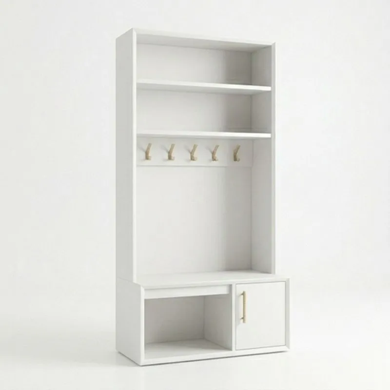 Garderobenschrank Weiß aus MDF 180x80x40 cm (Höhe × Breite × Tiefe) mit Regalen und Haken