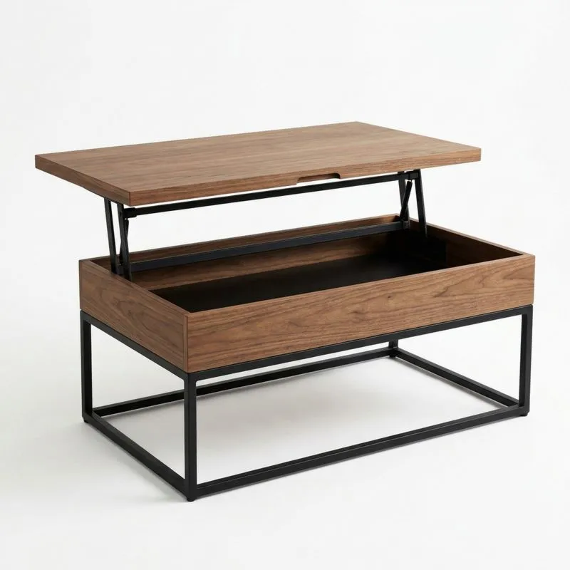 Rechteckiger Couchtisch mit Hebemechanismus Holzfurnier und Stahl Braun/Schwarz