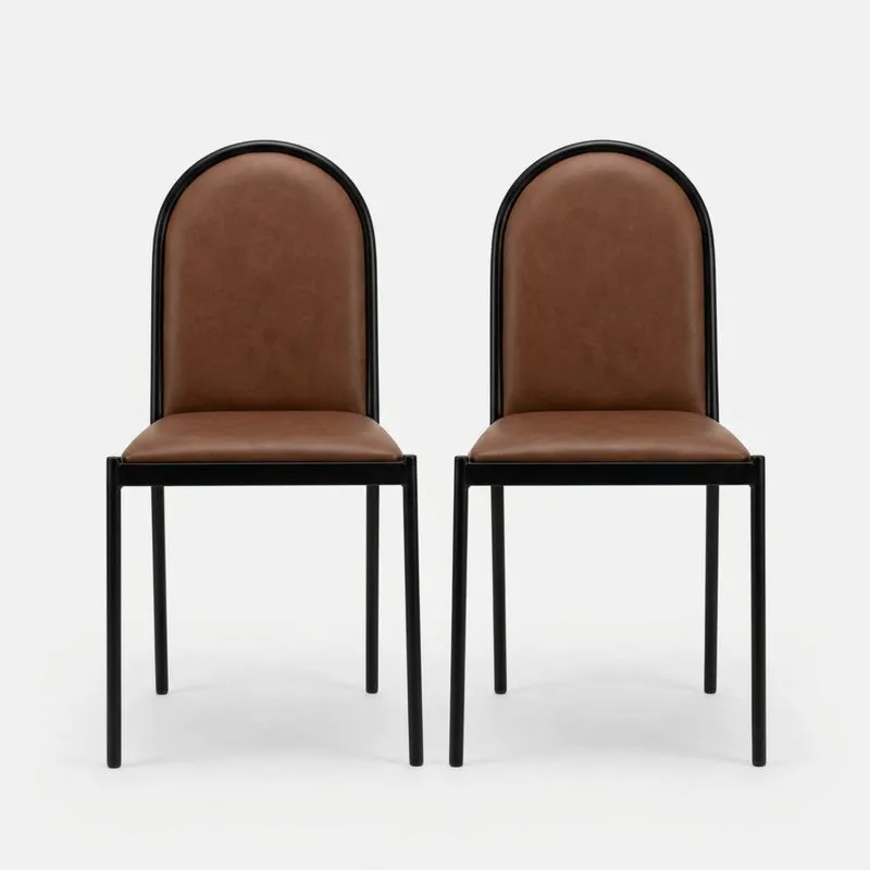 2er Set Esszimmerstühle Kunstleder Metallgestell Braun/Schwarz