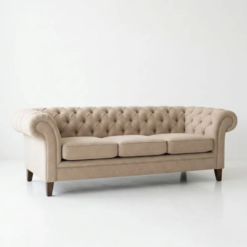 Chesterfield Sofa Mikrofaser Beige 220x85x75cm (Länge x Breite x Höhe)