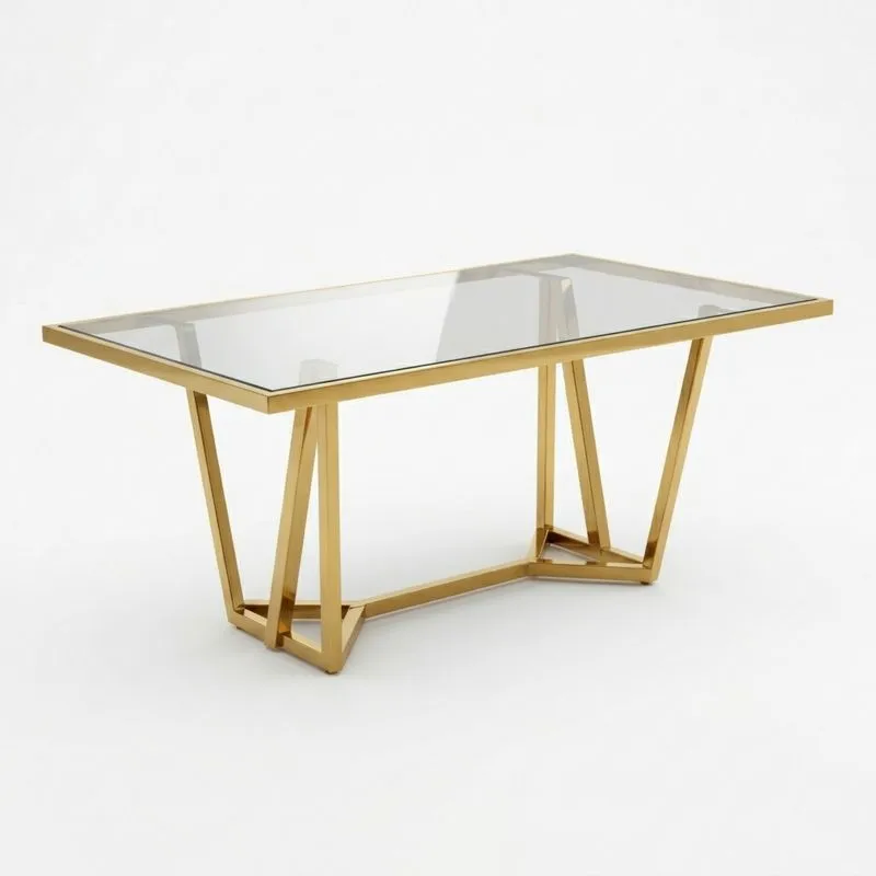 Esstisch Gehärtetes Glas Edelstahl Gold 180x90x75cm (Länge x Breite x Höhe)