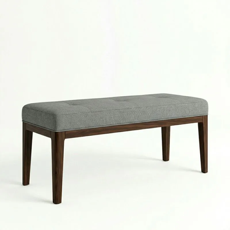 Massivholz-Sitzbank mit Leinenmischgewebe-Polster Grau Länge 120cm