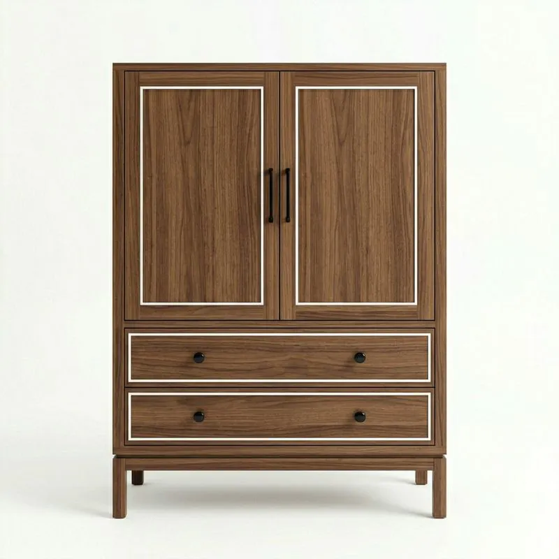 Kleiderschrank aus Nussbaumfurnier auf MDF mit 2 Türen und 2 Schubladen