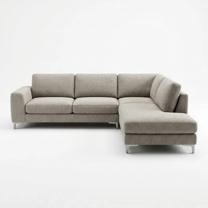 Ecksofa Beige Stoff mit Edelstahlfüßen,