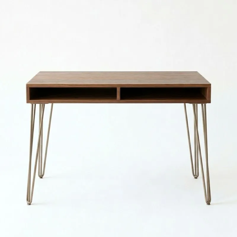Schreibtisch aus Holzspanplatte mit Furnier und Edelstahl, Braun, 120cm (Länge)