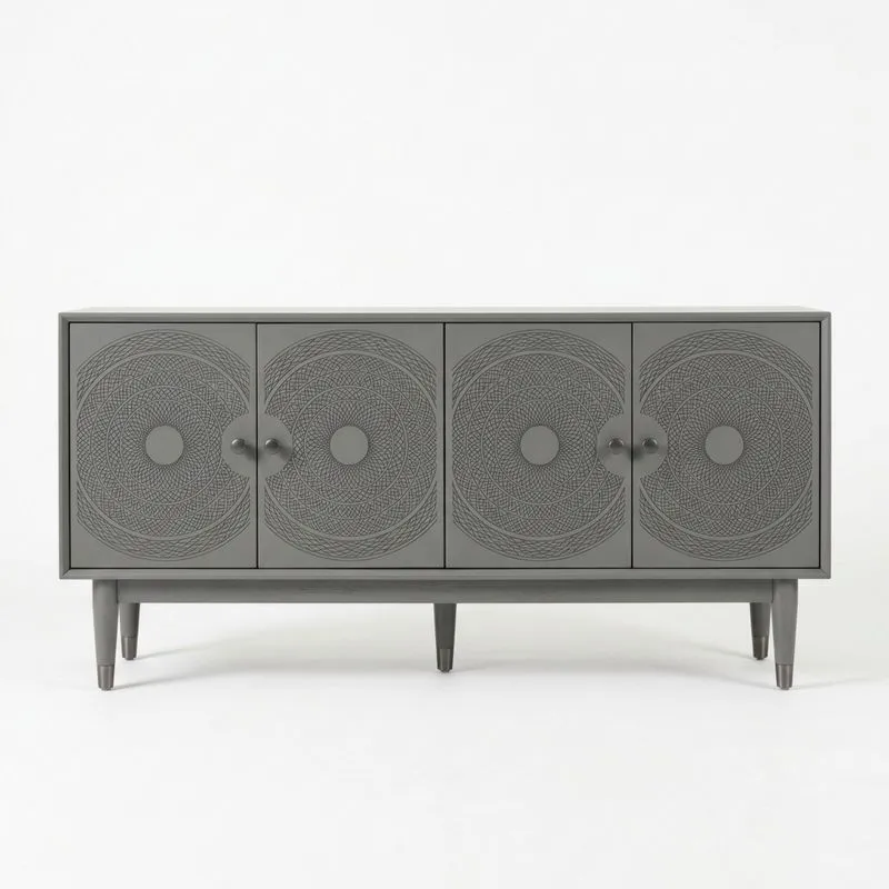 Sideboard Eichenholz Grau mit Kreismuster 150x40x80cm (Länge x Breite x Höhe)
