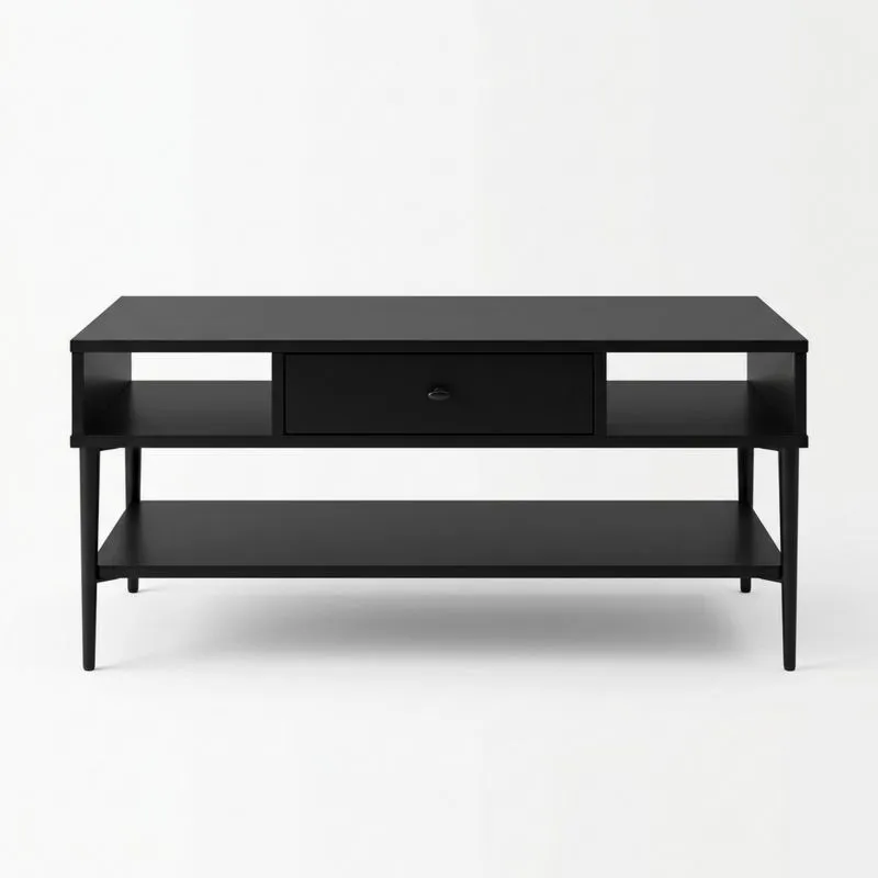 Schwarzer TV-Tisch aus Stahl mit Schublade 120x40x50 cm (Länge x Breite x Höhe)