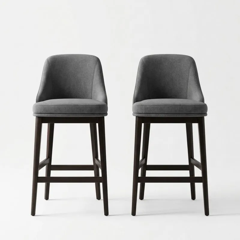 2er-Set Barhocker aus Polyester und Massivholz Grau