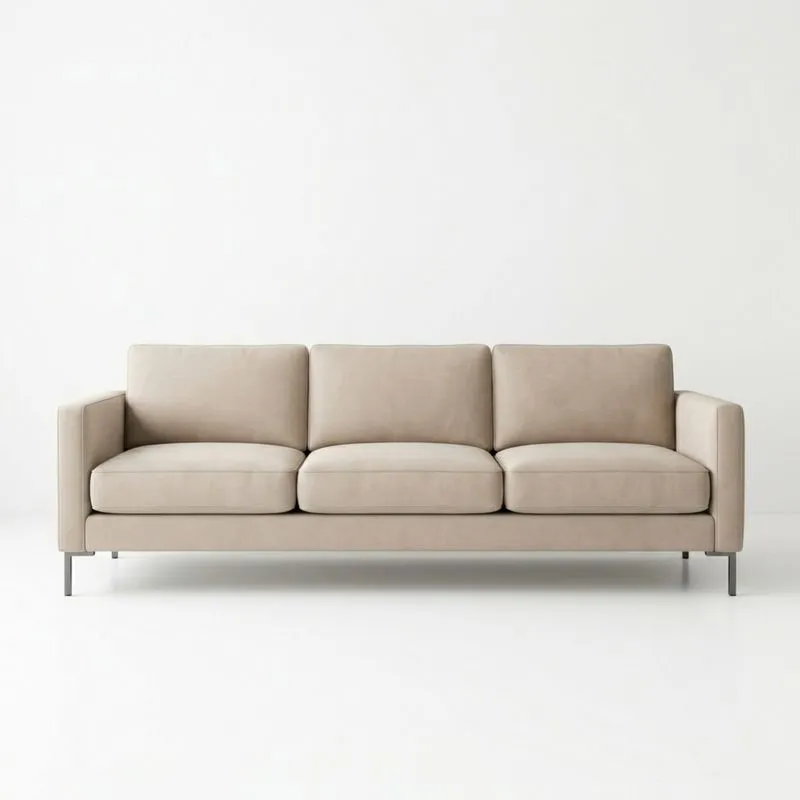 Beiges Dreisitzer-Sofa Kunstleder mit Stahlrahmen 220cm (Gesamtlänge)