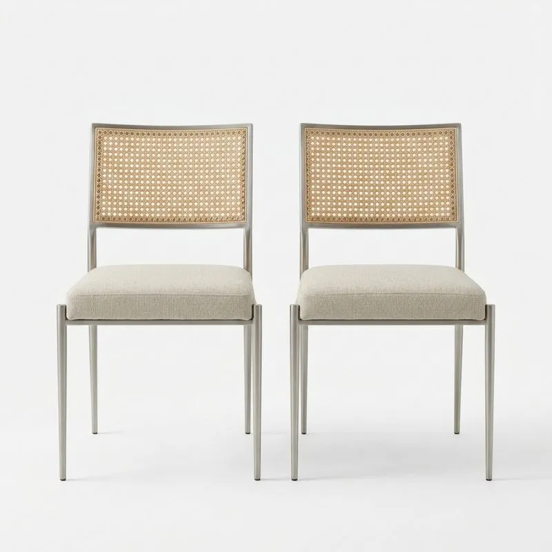Esszimmerstuhl Set 2er Edelstahl Leinen Rattan