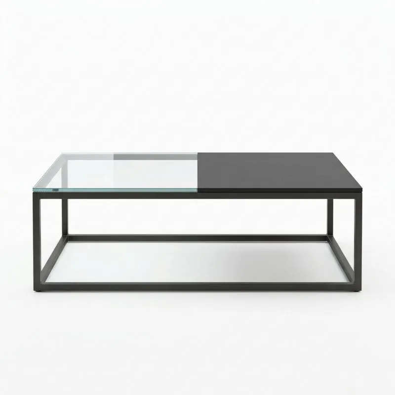 Rechteckiger Couchtisch aus gehärtetem Glas und pulverbeschichtetem Stahl, Schwarz, 120x60x40 cm (Länge x Breite x Höhe)