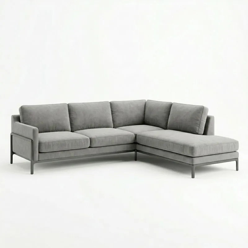 Ecksofa L-Form Grau Polyesterstoff Edelstahlbeine 300x200x85 cm (Länge × Breite × Höhe)