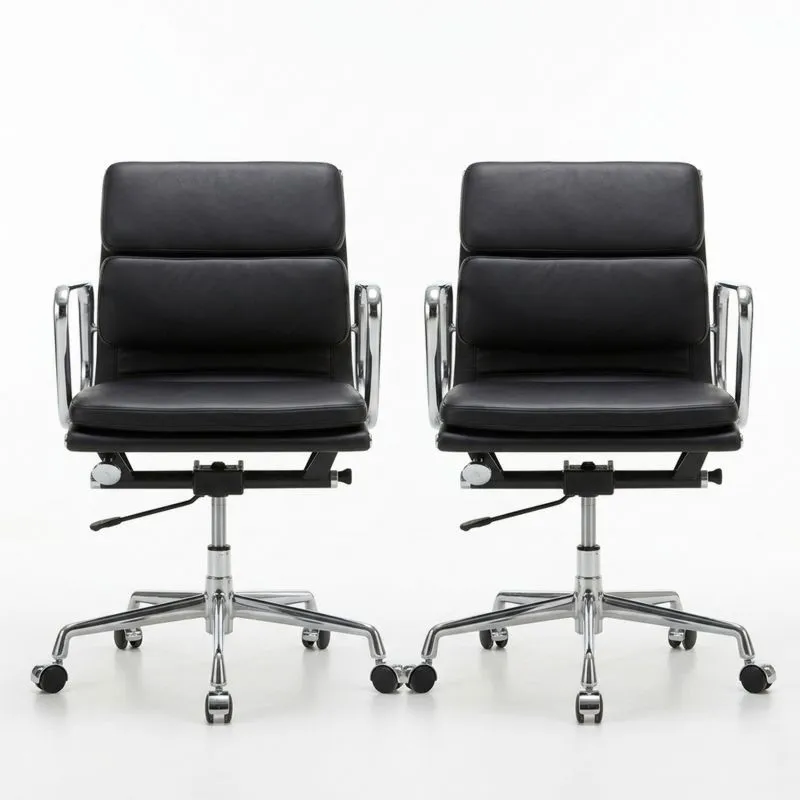 2er Set Bürostühle Leder Schwarz mit Drehfunktion