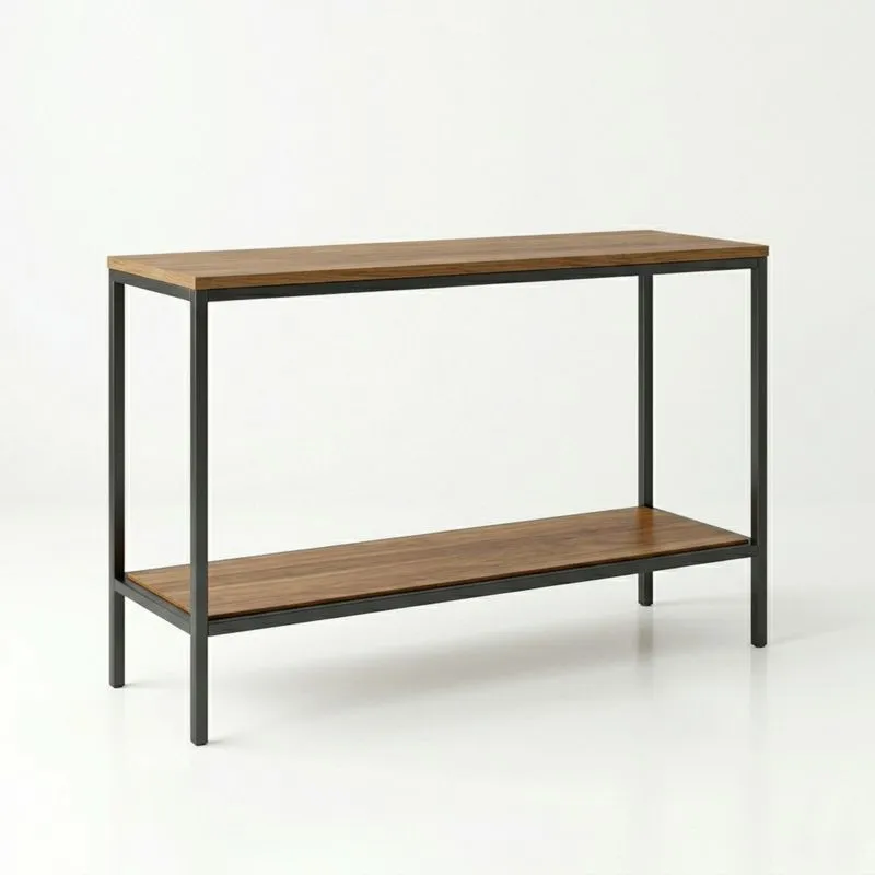 Konsole Tisch Stahlrahmen mit Eichenfurnier Braun/Schwarz Zweistufig
