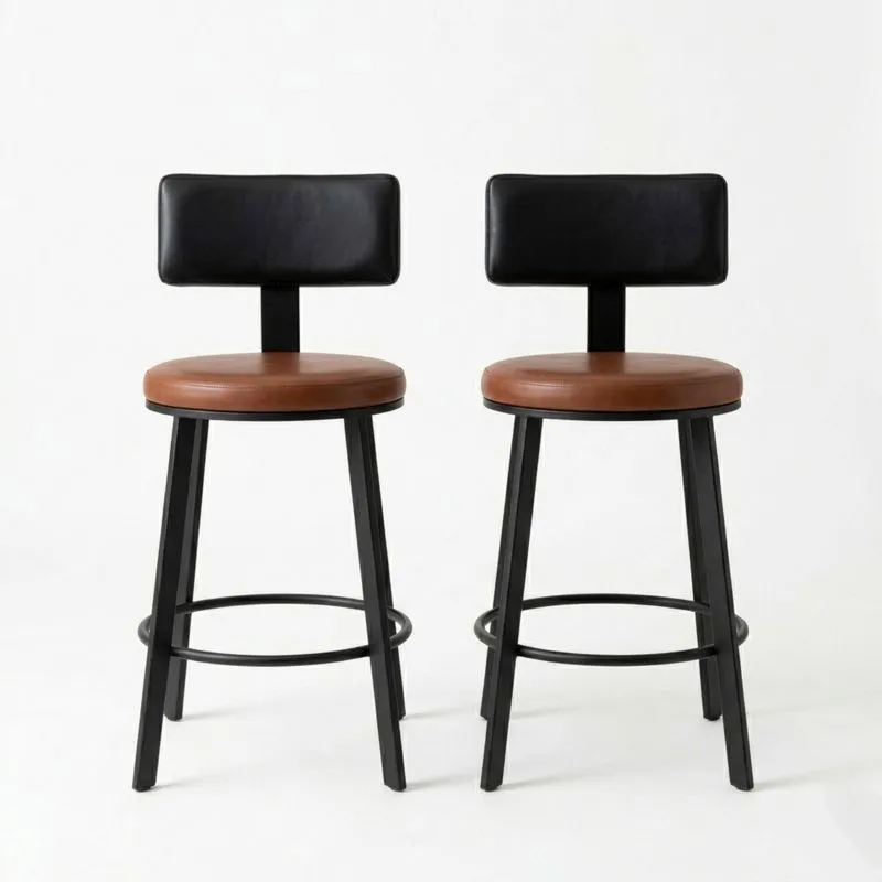 2er Set Stahl Barhocker Schwarz und Braun Kunstleder 75cm Sitzhöhe