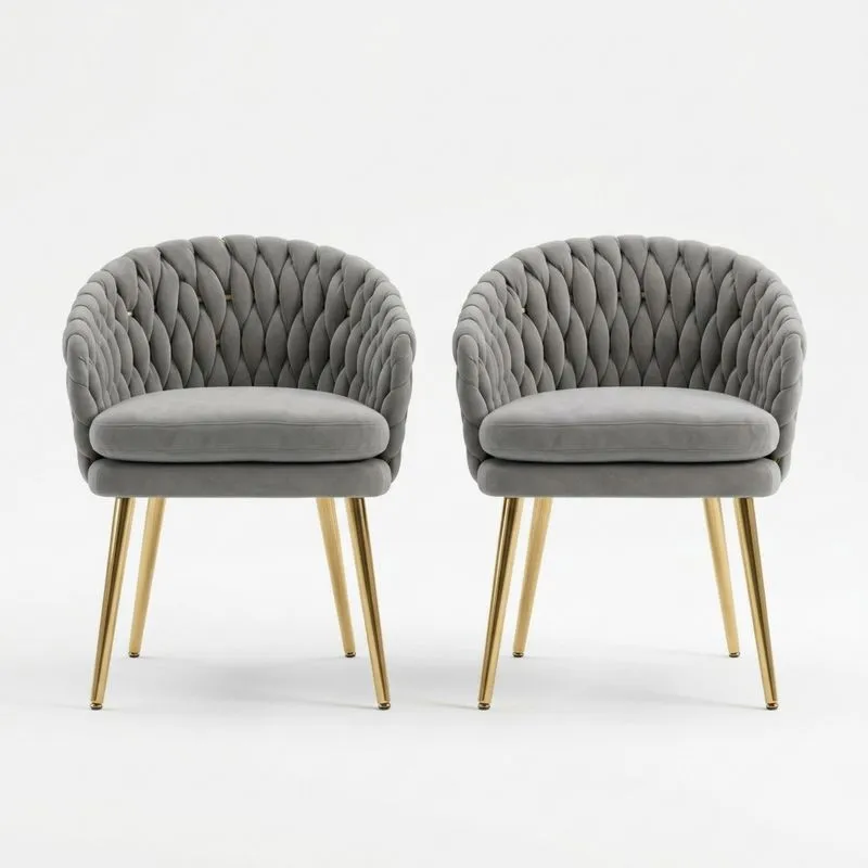 2er-Set Graue Samtsessel mit Edelstahlbeinen