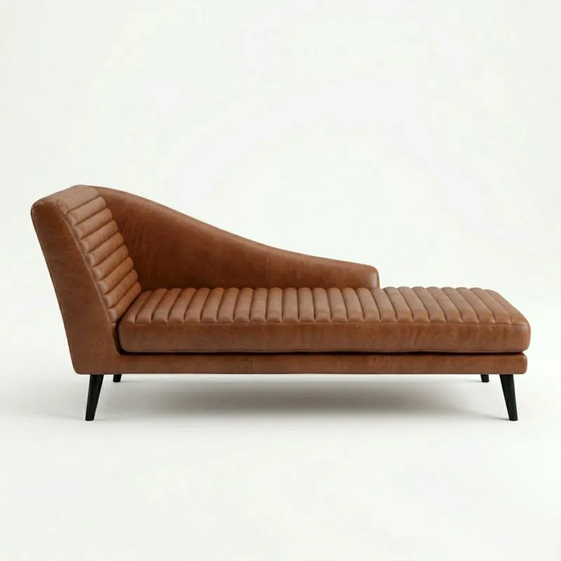 Chaiselongue Sofa aus Echtleder mit Schrägem Armteil 180cm (Länge) Braun