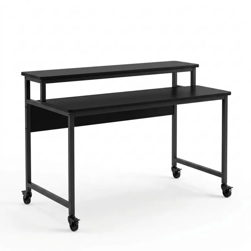 Schwarzer Rollbarer Arbeitstisch aus MDF und Stahl 120cm x 45cm (Länge × Breite)