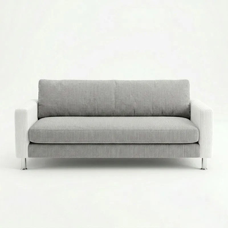 2-Sitzer Sofa aus Cord mit Stahlbeinen in Grau/Weiß