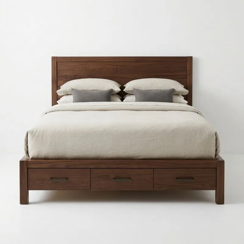 Doppelbett aus Walnussholz mit Schubladen 200x180 cm (Länge × Breite)