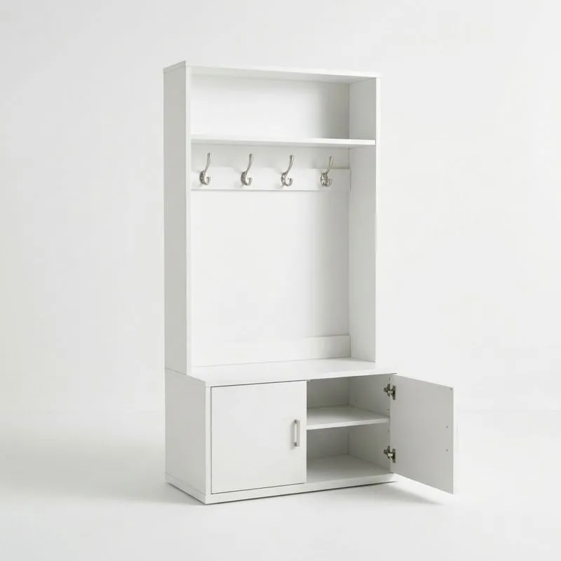 Garderobenschrank aus Holzspanplatte mit Haken und Regal 188x80x40 cm (Höhe × Länge × Breite) Weiß