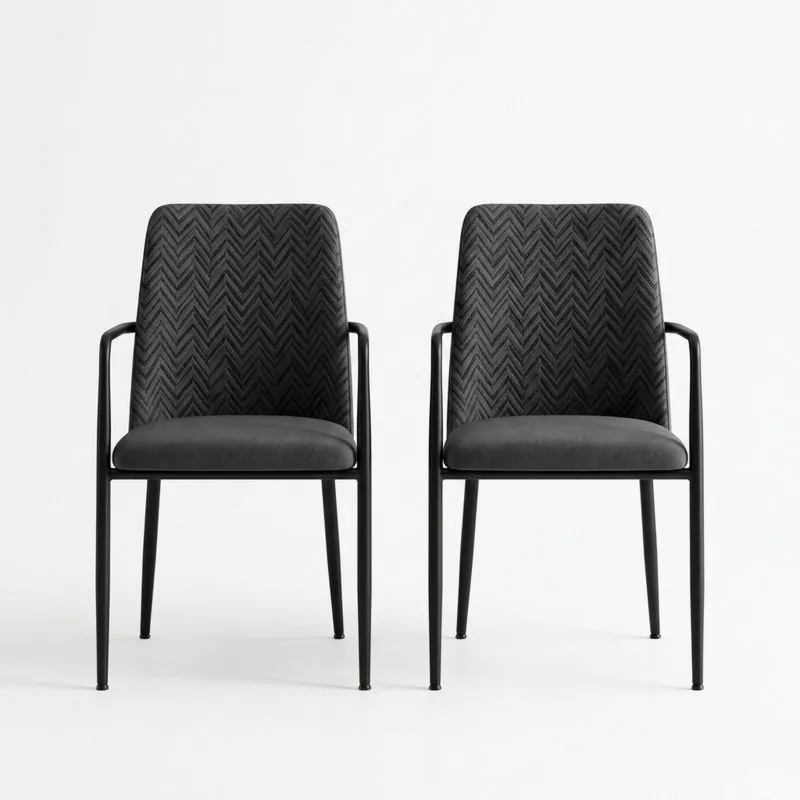 Schwarzes Set von 2 Esszimmerstühlen aus Stahl und Polyester