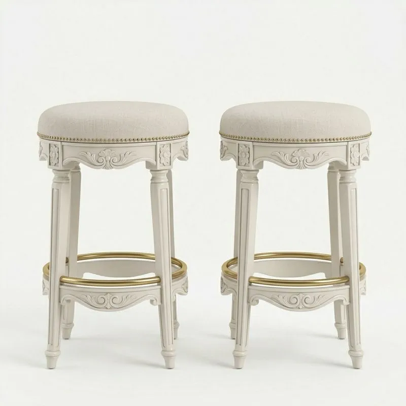 2er-Set Barhocker aus Massivholz mit Stoffpolsterung Creme 75 cm (Höhe)