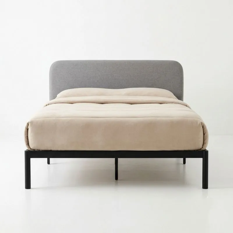 Bett mit Stahlrahmen und Polyesterpolsterung Grau/Beige 200x140 cm (Länge × Breite)