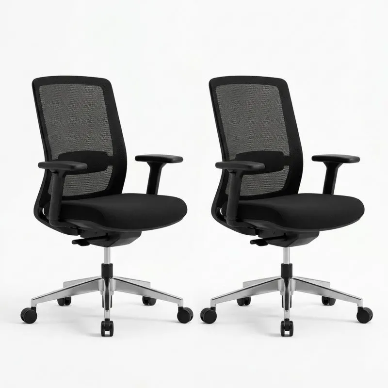 Bürostuhl Set Polyester-Netzgewebe Schwarz Aluminium höhenverstellbar
