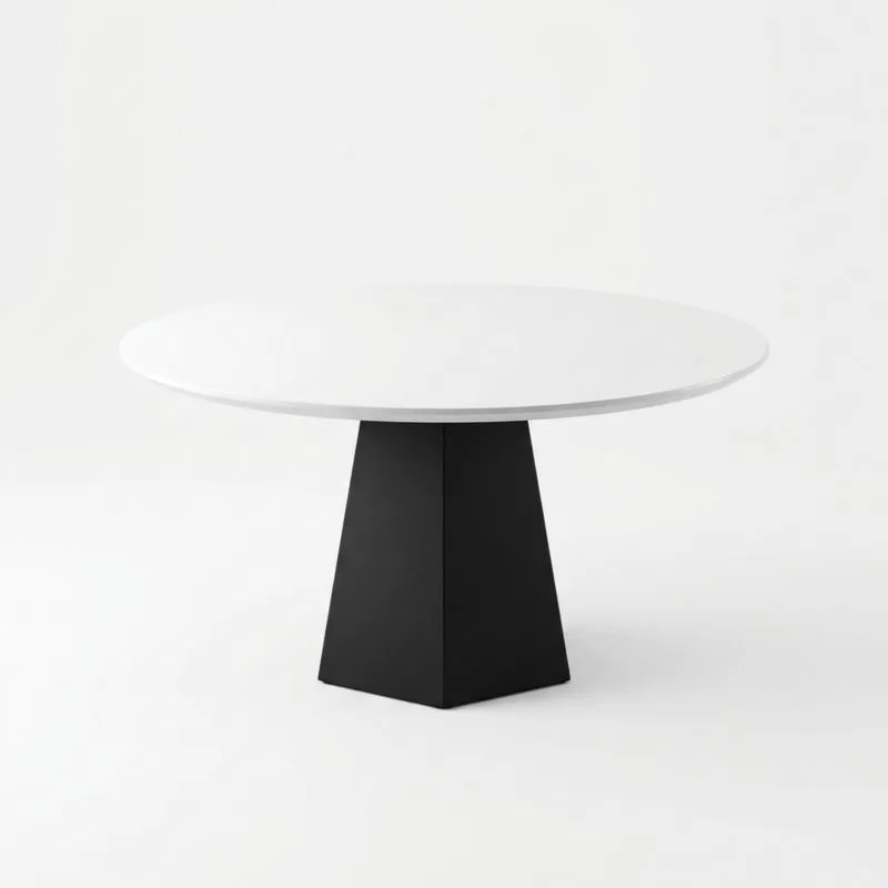 Runder Esstisch MDF Weiße Tischplatte Schwarzes Stahlgestell (Durchmesser: 120cm)
