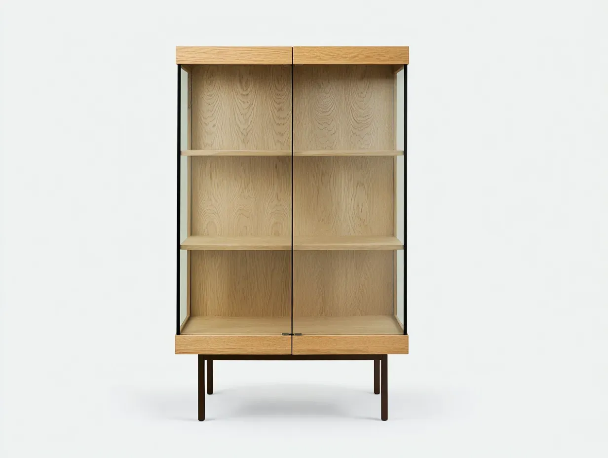 Vitrine - bois-verre-métal - 92x41x168 cm - bois naturel-noir - style moderne-Nestgohaus