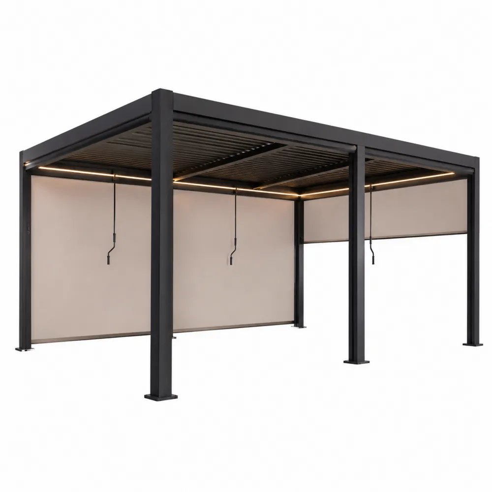 Pergola z oświetleniem LED i roletami 400x300 cm