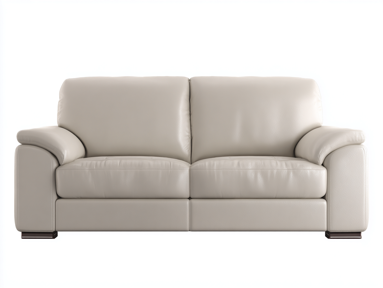 Divano lineare-pelle-legno-metallo-182x94x90 cm-bianco crema-moderno essenziale-Nadiconest