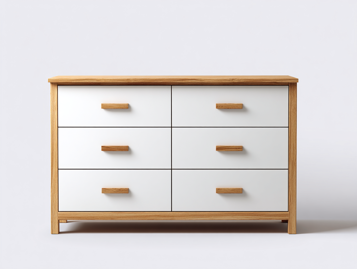 Cassettiera - Legno-Metallo - 124x43x88 cm - Bianco-Legno - Stile Moderno-Nadiconest