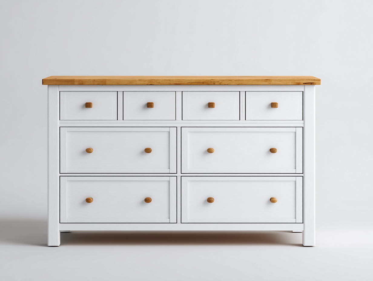 Cassettiera - Legno-Metallo - 128x44x92 cm - Bianco-Legno - Stile Moderno-Nadiconest