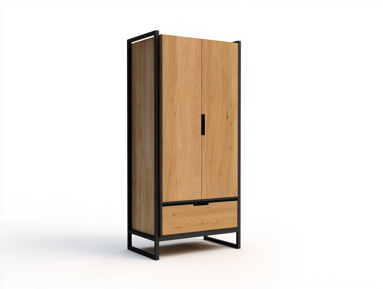 Armadio - Legno-Metallo - 96x54x192 cm - naturale-nero - stile industriale-Nadiconest