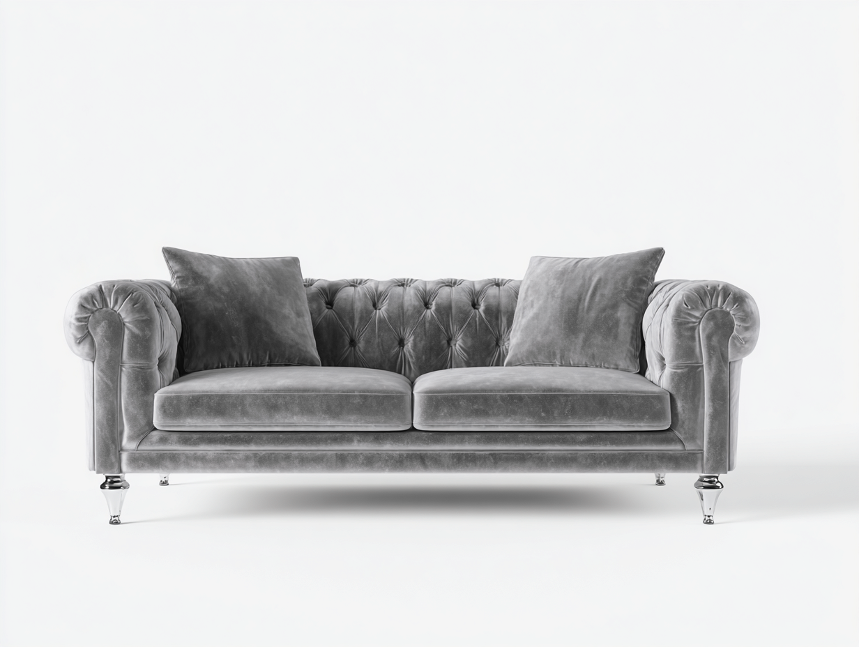 Divano lineare-velluto-legno-metallo-204x94x80 cm-grigio-classico contemporaneo-Nadiconest