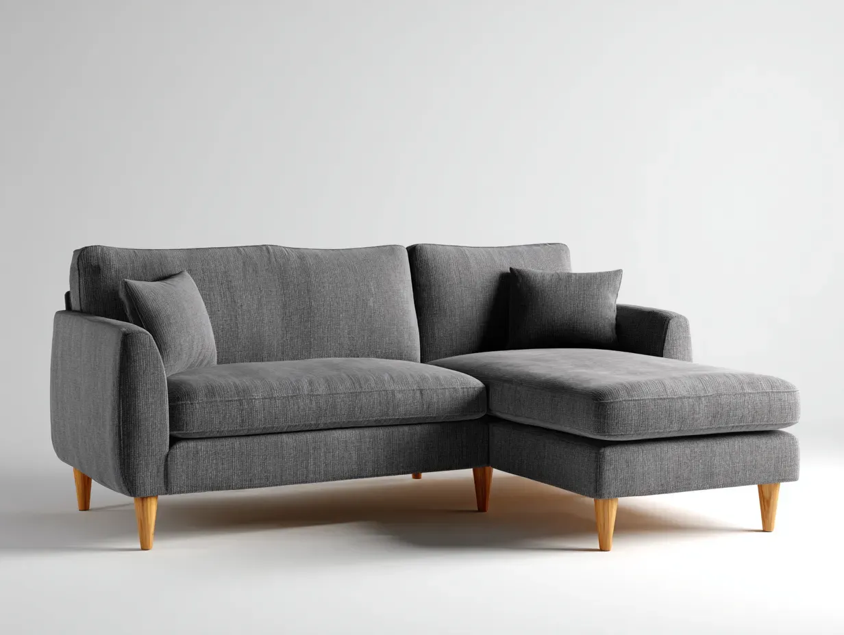 Canapé d'angle - tissu-bois - 232x148x80 cm - gris - style scandinave moderne-Luxegetio