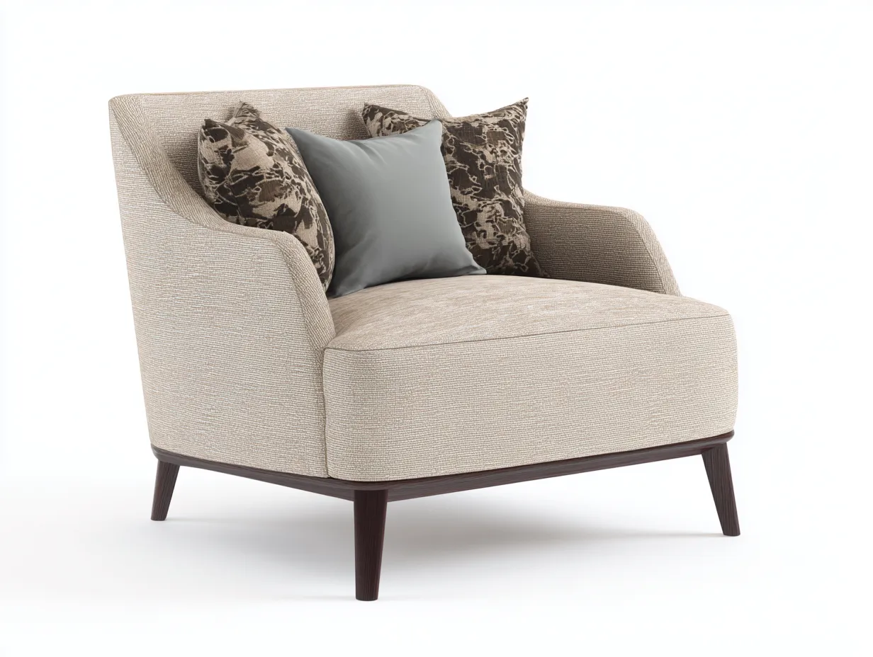 Fauteuil - tissu-bois - 82x78x84 cm - beige-marron foncé - style moderne-Luxegetio