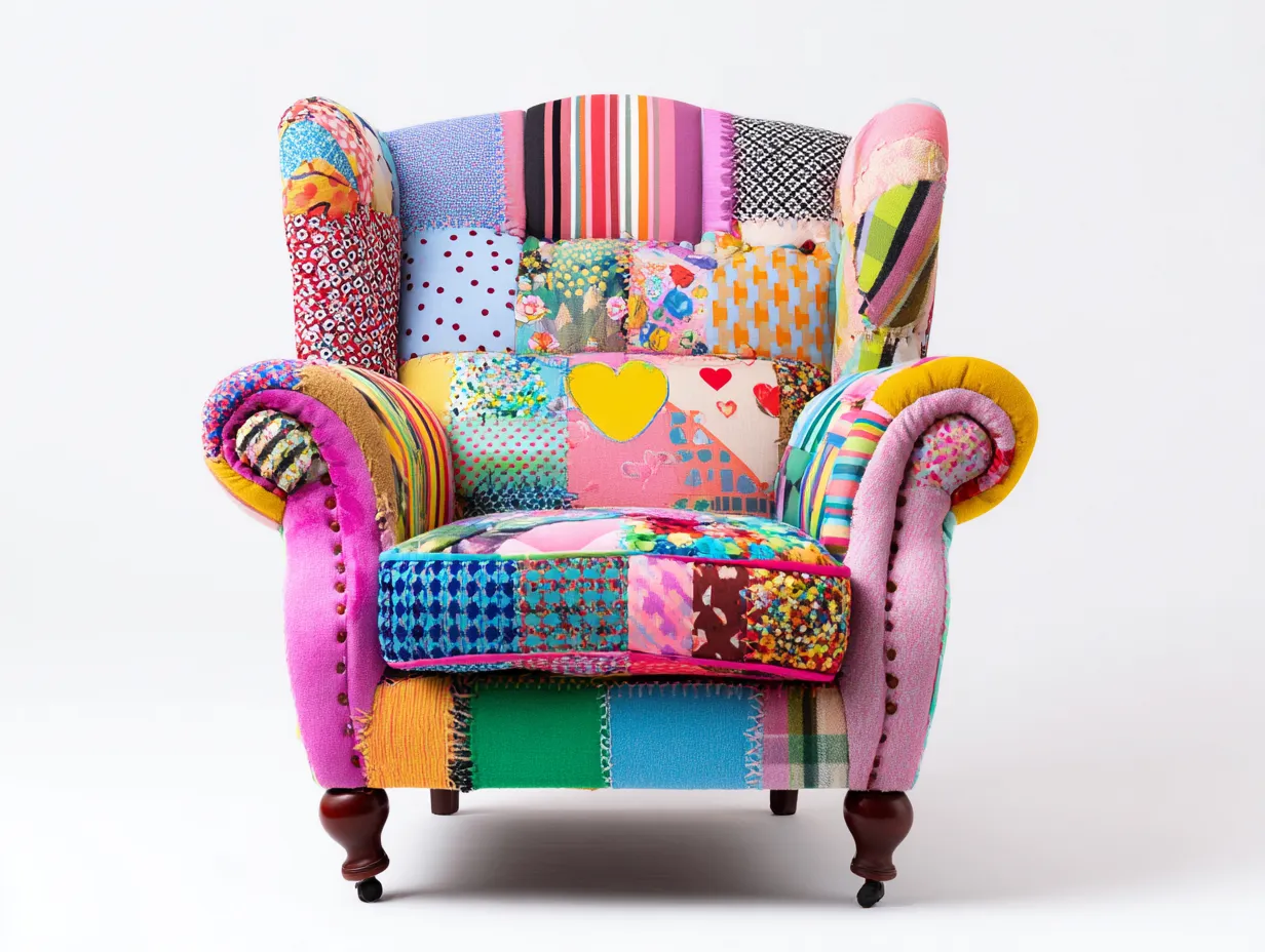 Fauteuil - tissu-bois - 92x88x98 cm - multicolore - style patchwork artistique-Luxegetio