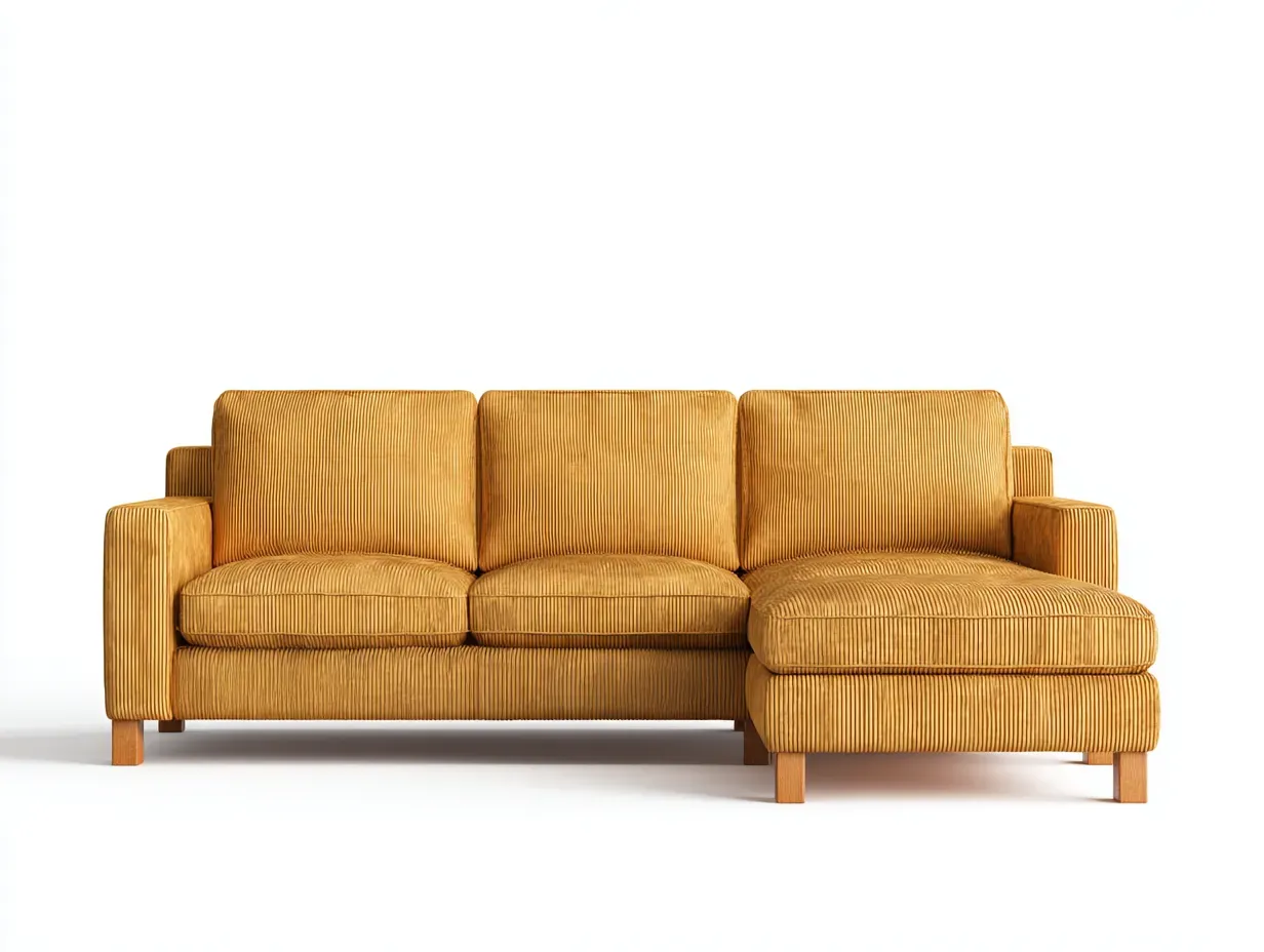 Canapé d'angle - tissu-bois - 258x155x84 cm - jaune - style moderne-Luxegetio