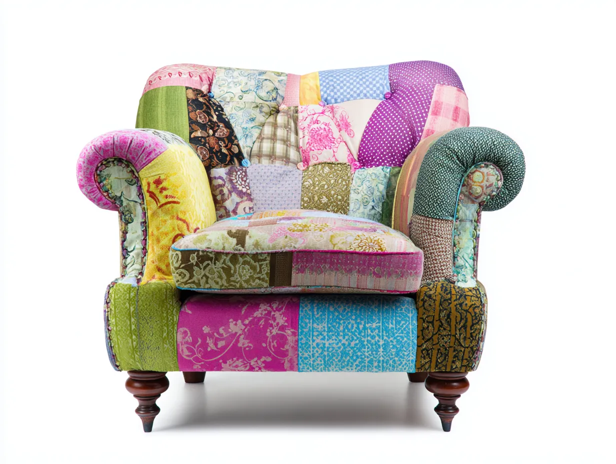 Fauteuil - tissu-bois - 88x86x93 cm - multicolore - style patchwork décoratif-Luxegetio
