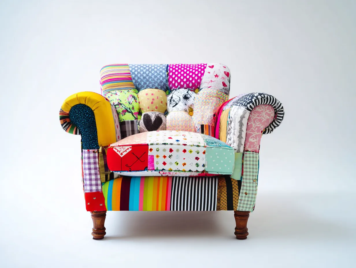 Fauteuil - tissu-bois - 90x85x95 cm - multicolore - style patchwork vintage-Luxegetio