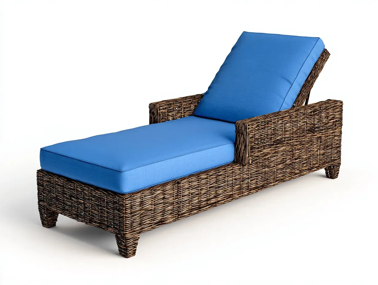 Bain de soleil - rotin synthétique-textile - 200 x 70 x 82 cm - bleu-brun - style naturel avec accoudoirs-Sofamyhome